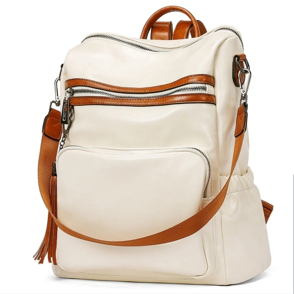 CLUCHI Greene Leather BackpackPurse For Commuting | Oil Wax In Cream/brown. NWOT - Picture 6 of 14